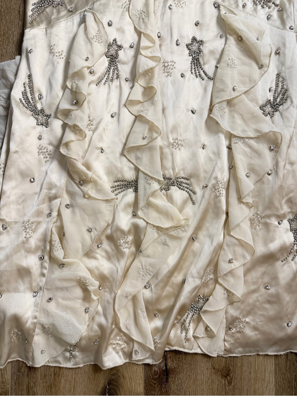 For Love & Lemons Elea Shooting Star Cream Beaded Ruffle Maxi Dress Size Small - Picture 9 of 14